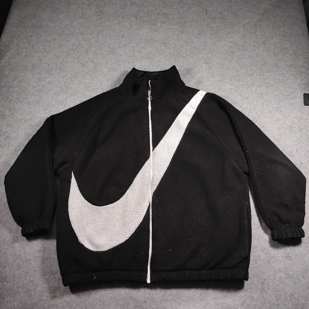 Nike Big Swoosh‎ Reversible Sherpa Jacket Women's Medium Black Fleece Coat
